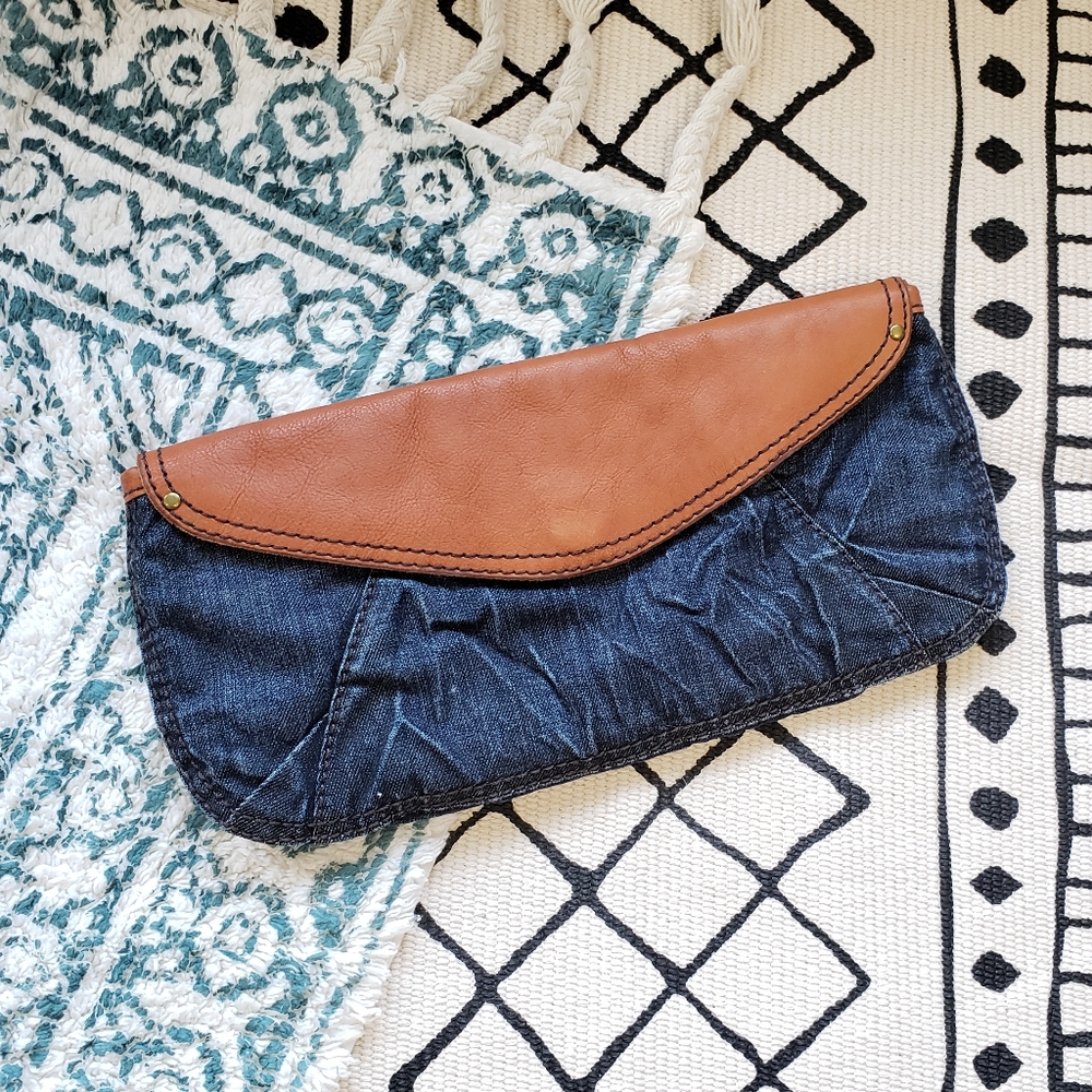 LUCKY BRAND Denim and Leather Clutch